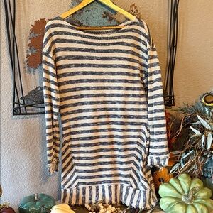 Soft Surroundings Navy and White Striped Sweatshirt